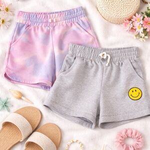 32 Degrees Pink Tie-Dye and Gray Kids Shorts